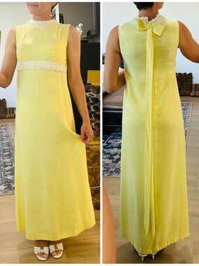 Vintage 60’s Empire Waist Back Bow Maxi Dress